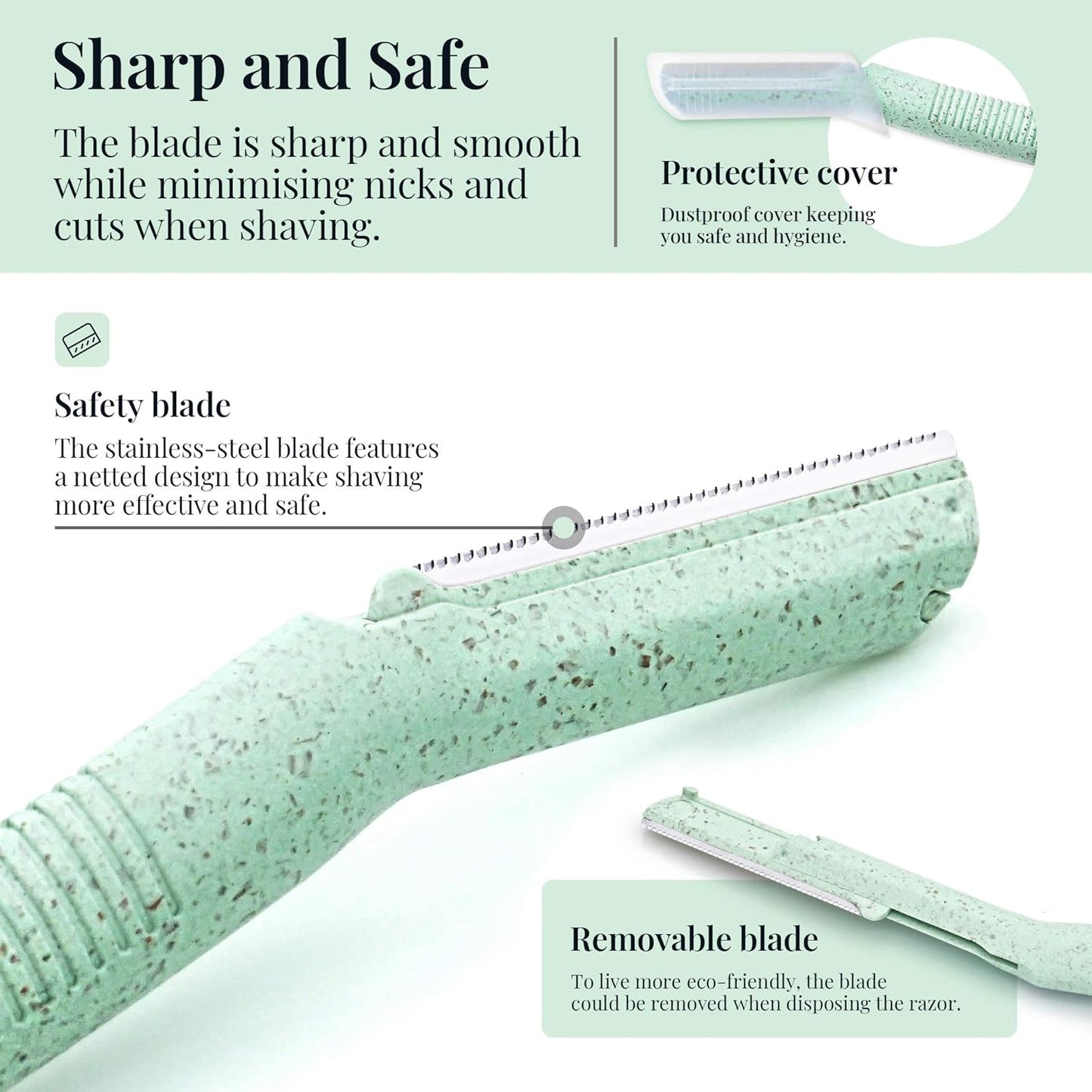 ENNVA 3pcs Dermaplane Facial Hair Removal Razor for Women - Anti-Cutting Protective Blades, Ergonomic Handle, Hygienic Disposable Blades