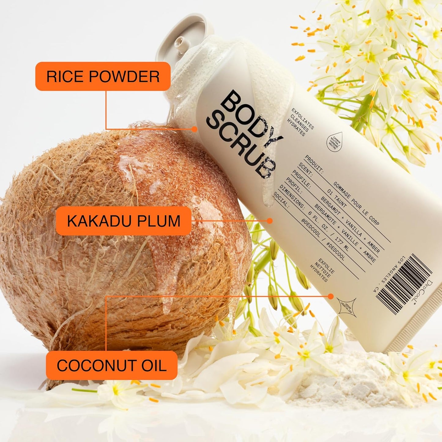 Dedcool Body Scrub Xtra Milk – Gentle Exfoliating Formula with Rice Powder, Kakadu Plum & Coconut Oil, Regular/Full Size