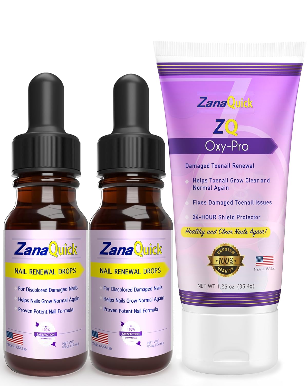 ZanaQuick 2 Step Toenail Fungus Treatment. Extra Strength Damaged Nail Solution & Renewal Drops and Damaged Nail Disruptor – Repair Strategy Kit for Discolored Brittle Nails