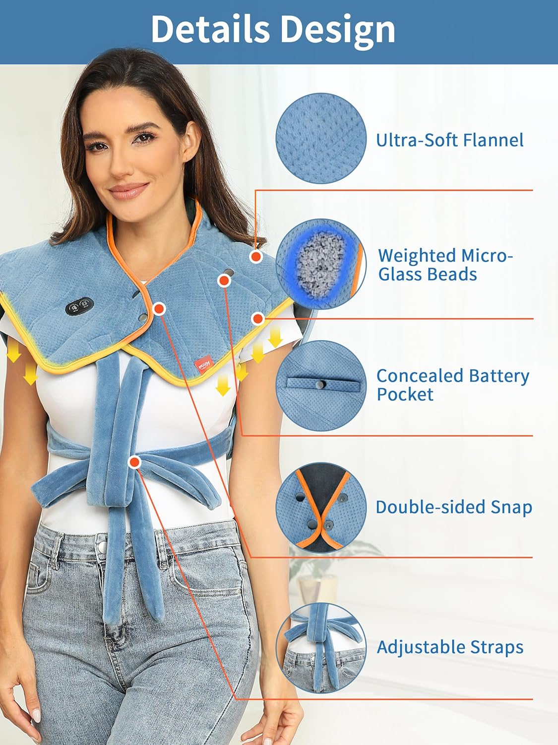 Heating Pad for Neck and Shoulders and Back with Battery,12V Heated Pad with Vibration Massager and 3 Heating Modes,Portable Weighted Electric Heat Pad,16.5'' x 23.2''