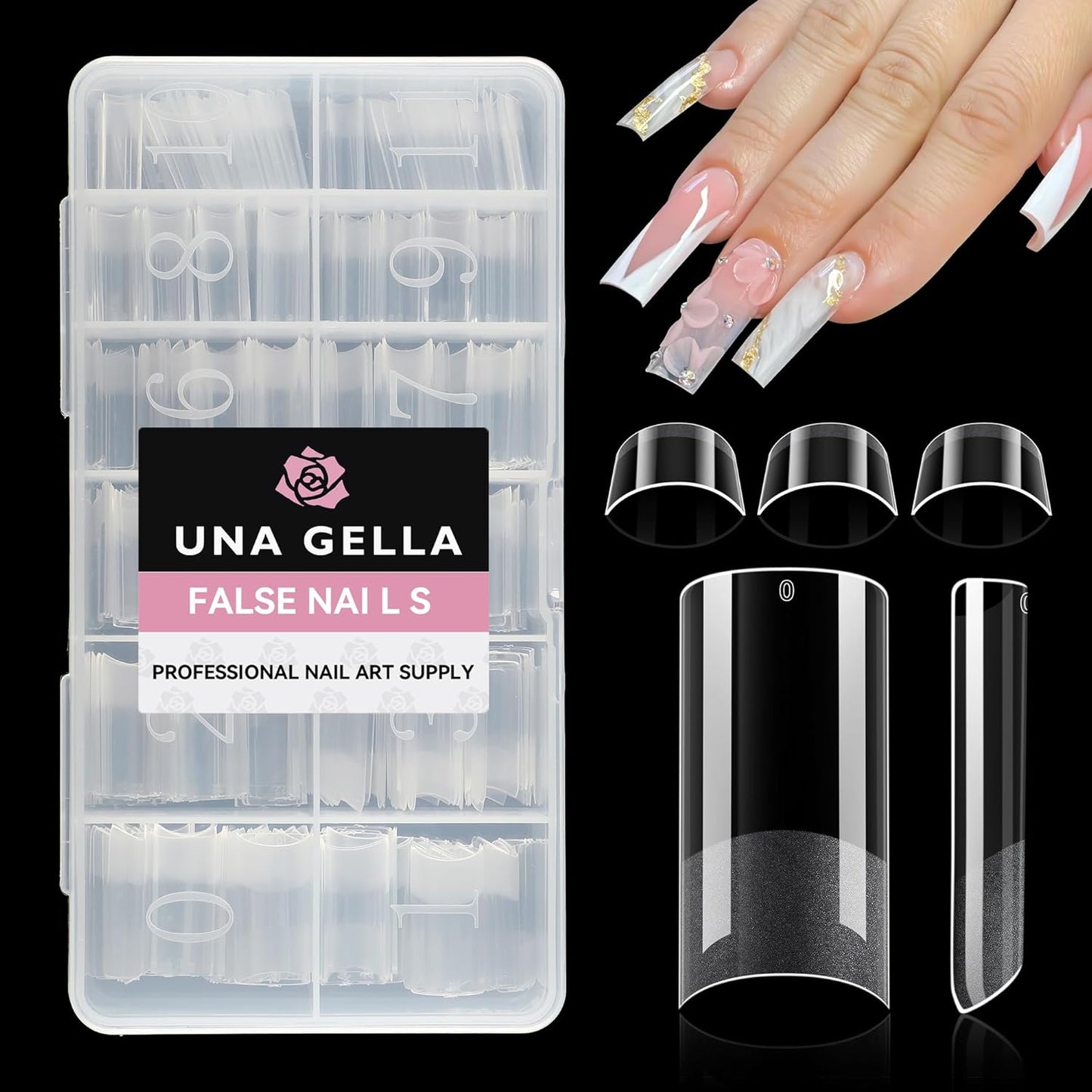 UNA GELLA No C Curve Medium Square Nail Tips 504 Pcs Half Cover Square Gel Nail Tips Pre-file Half Matte Straight Nails Tips Clear Fake Nails For Nail Extension Home DIY Salon with Box