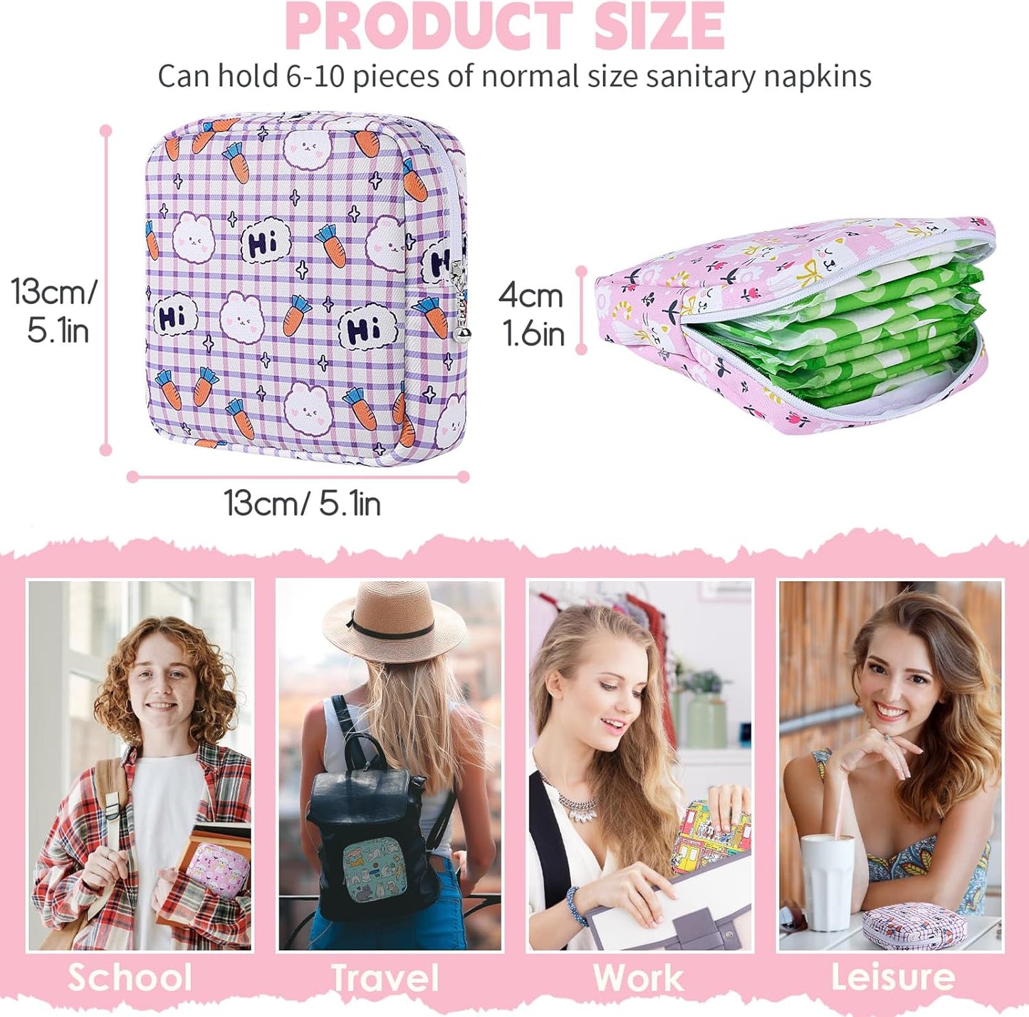 Desing Wish Period Bag Pouch Soft Cloth Sanitary Napkin Storage Bag Portable Menstrual Pad Pouches Tampon Holder for Purse First Period Kit for Girls 9-12 (Black Dots)