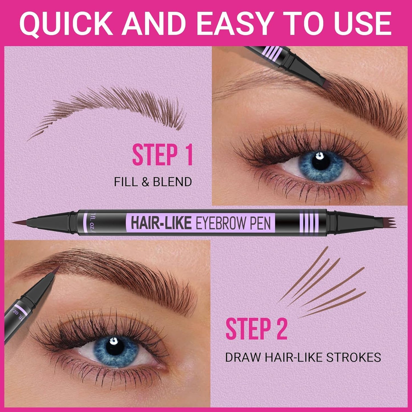 iMethod Eyebrow Pen - Eyebrow Pencil Magic 2-in-1 Eye Brow Pencils for Women with 4-Fork-Tip and Precise Brush-Tip Create Natural Hair-Like Brows, Last All Day, Microblading Eyebrow Pen, Grey