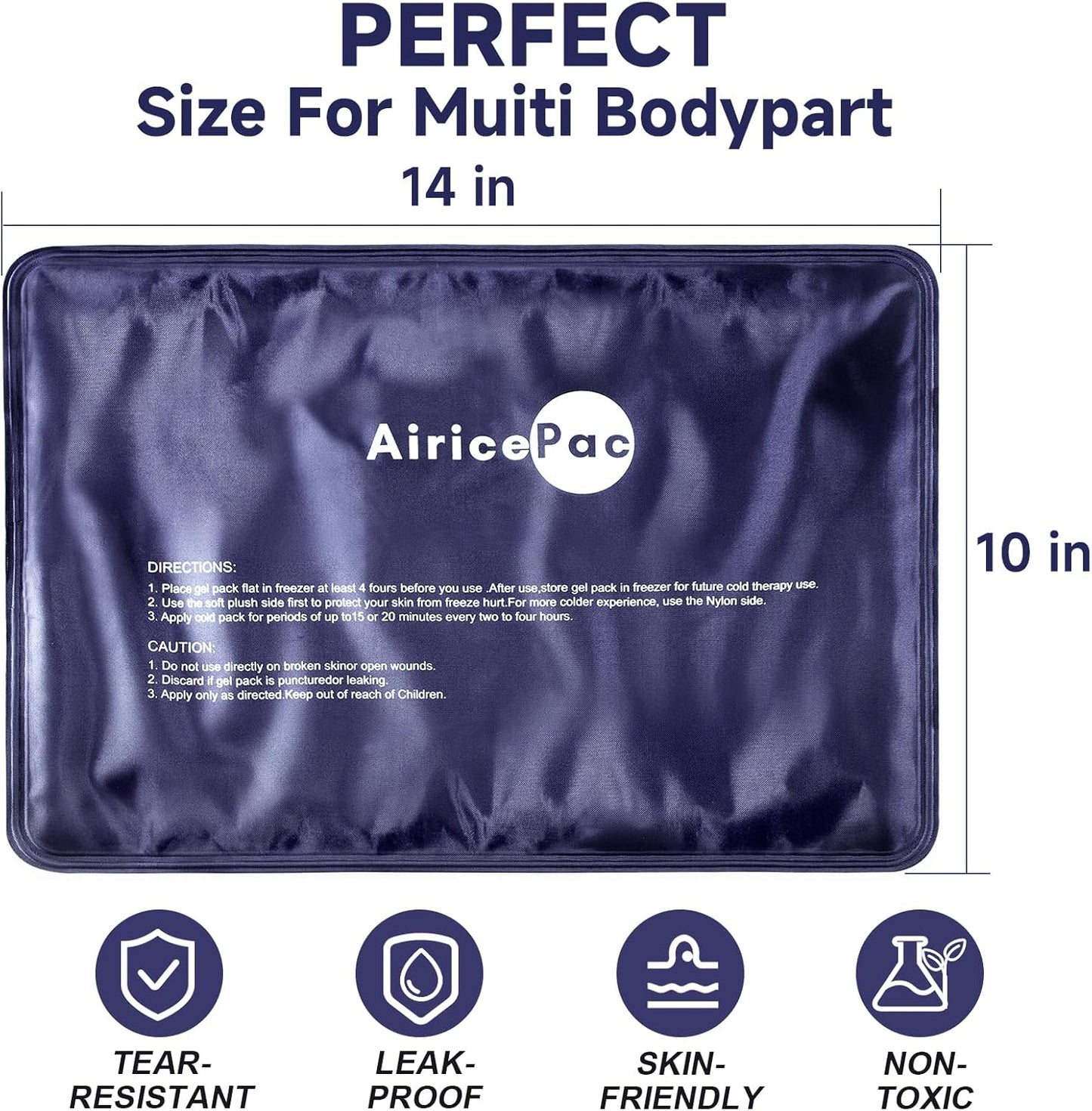 Ice Packs for Injuries Reusable,10”x 14” Gel Cold Pack for Knee Neck Shoulder Ankle Elbow Hip Back Pain Relief, Cold Compress Therapy for Swelling, Bruises, Surgery, Blue, 2 Pack