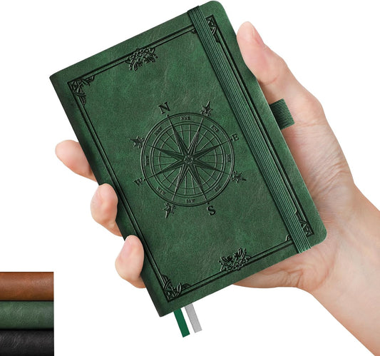 AHGXG Small Lined Pocket Journal Notebook for Men - 256 Numbered Pages College Ruled B6 Mini Journal, Vintage Soft Leather Hardcover, 80gsm Paper, for Women Work Office School, 4.1'' X 5.7''- Dark Green