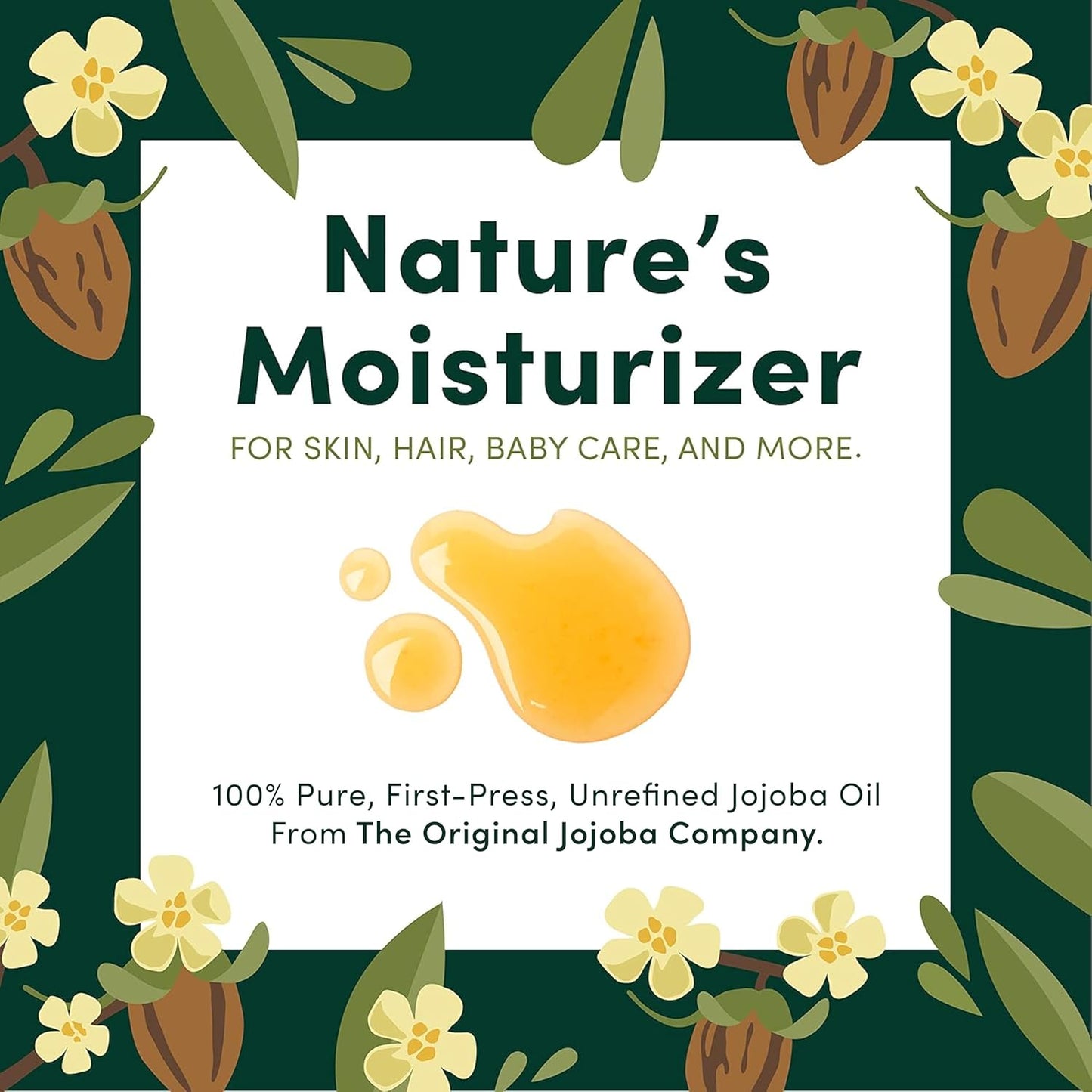 HobaCare Organic Jojoba Oil for Hair, Skincare, Face, Body, Scalp, Nails, Beard Care, Skin Massage - Unrefined Carrier Oil - 100% Pure, Hexane Free, Moisturizing (16 oz)