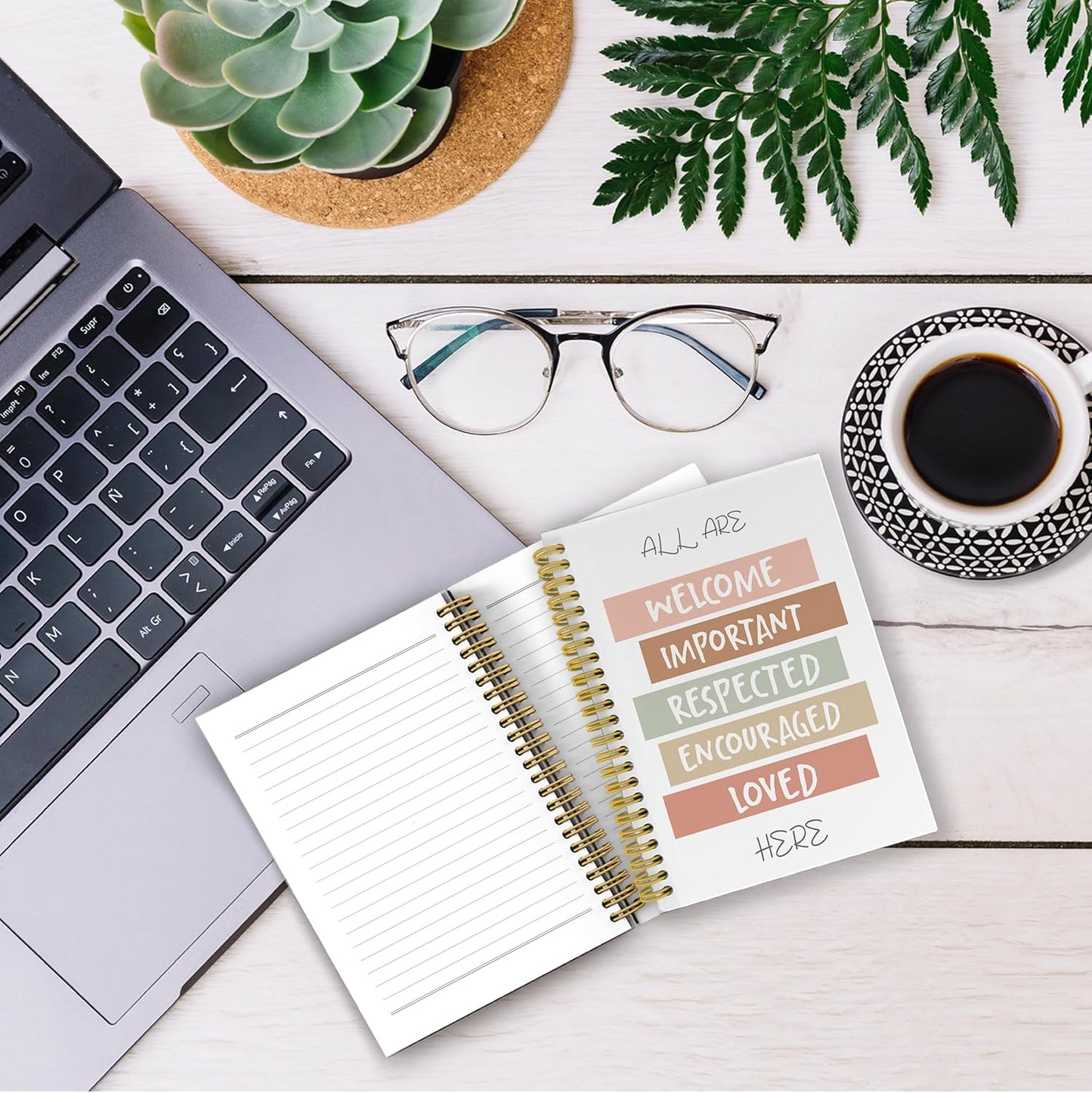 All are Welcome Here Diversity Notebook Journal, Inspirational Notebook, Boho Classroom Supplies, Boho Teacher Supplies, Affirmation Journal, Spiral Notebook 5.5x8.3 with 164 Pages