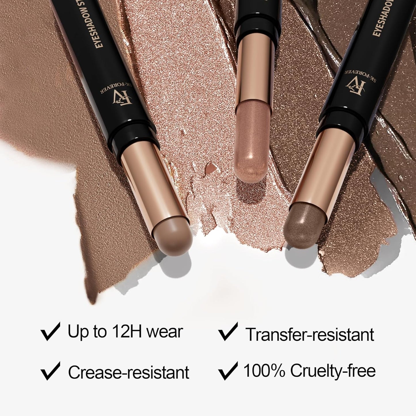 FV Waterproof Eyeshadow Stick Duo,Long-Lasting Cream Eye Shadow Makeup Sets, High Pigmented Eyeshadow Pencil with Shimmer Finish, Natural Look (Golden & Champagne)