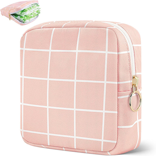 Desing Wish Period Bag Pouch Soft Cloth Sanitary Napkin Storage Bag Portable Menstrual Pad Pouches Tampon Holder for Purse First Period Kit for Girls 9-12 (Peach Plaid)