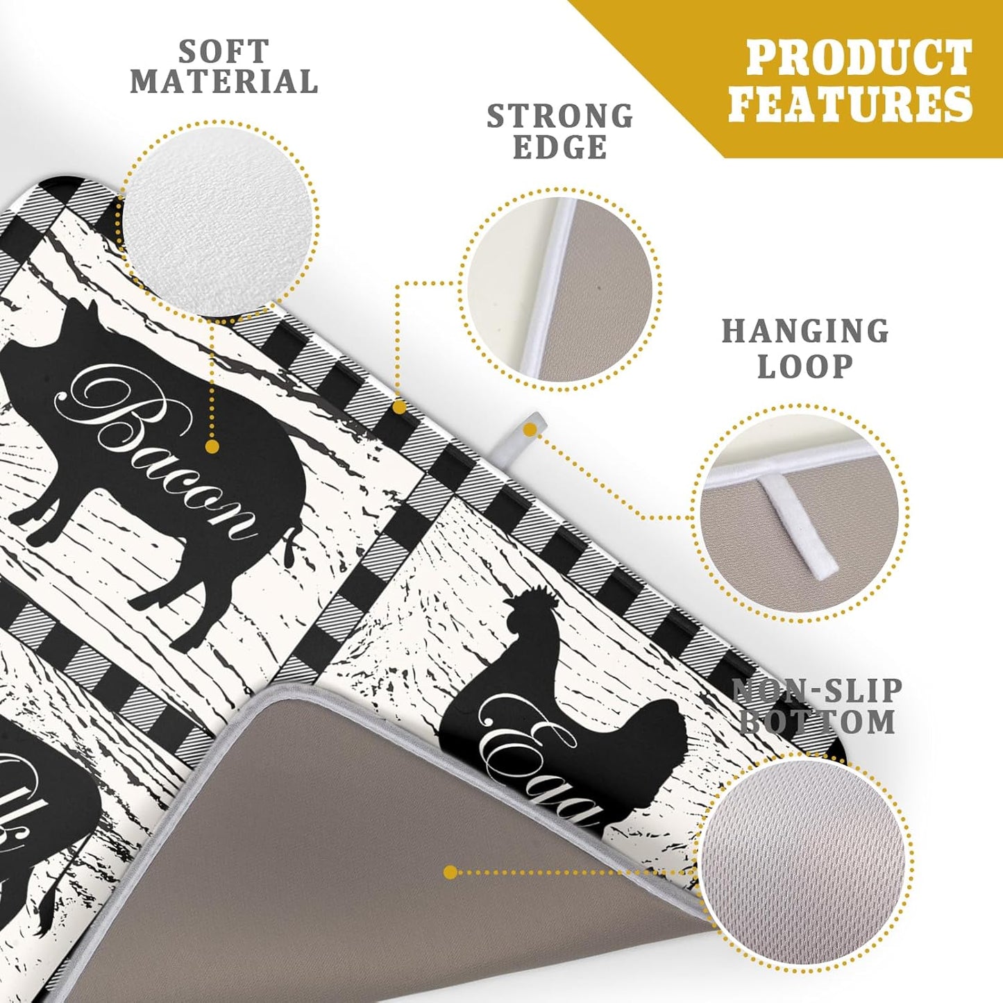 Farmhouse Animal Dish Drying Mat Buffalo Plaid Drainer Rack Mats Fast Dry Absorbent Kitchen Countertop Protector Dishes Pad 18x24 Inch