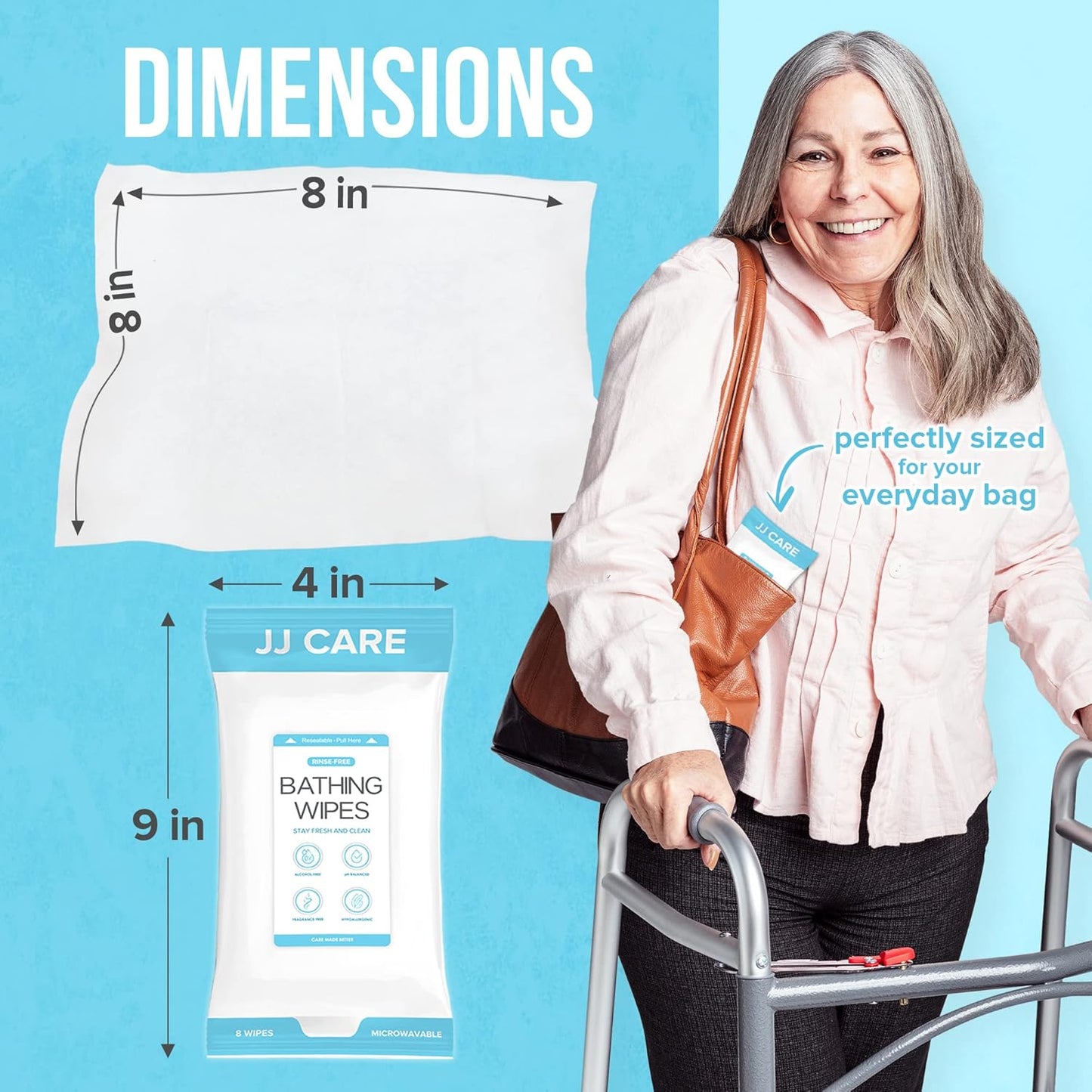 JJ CARE Shower Wipes For Adults No Rinse - Bulk Pack of 40 Body Wipes for Adults Bathing | 320 Count Disposable No Rinse Disposable Washcloths, Waterless Body Wash for Elderly