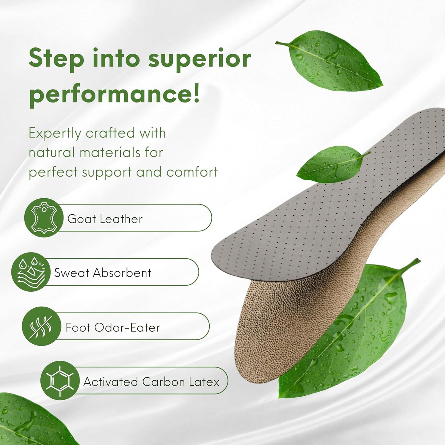 HANDARTE Leather Sockless Shoe Insoles | Thin Dress Shoe Inserts for Women | 100% Natural Goatskin - ChromeFree, Anti Sweat & Anti-Odor (US W8 | EU39)