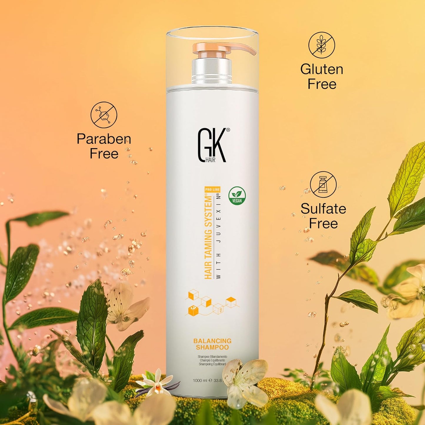 GK HAIR Balancing Shampoo Repairs Dry Damage For Oily Flaky Itchy Scalp Thinning Removes Impurities Deep Cleansing Natural Moisture Keratin Treatment Sulfate Parabem Free All Hair Types - 33.8 Ounce