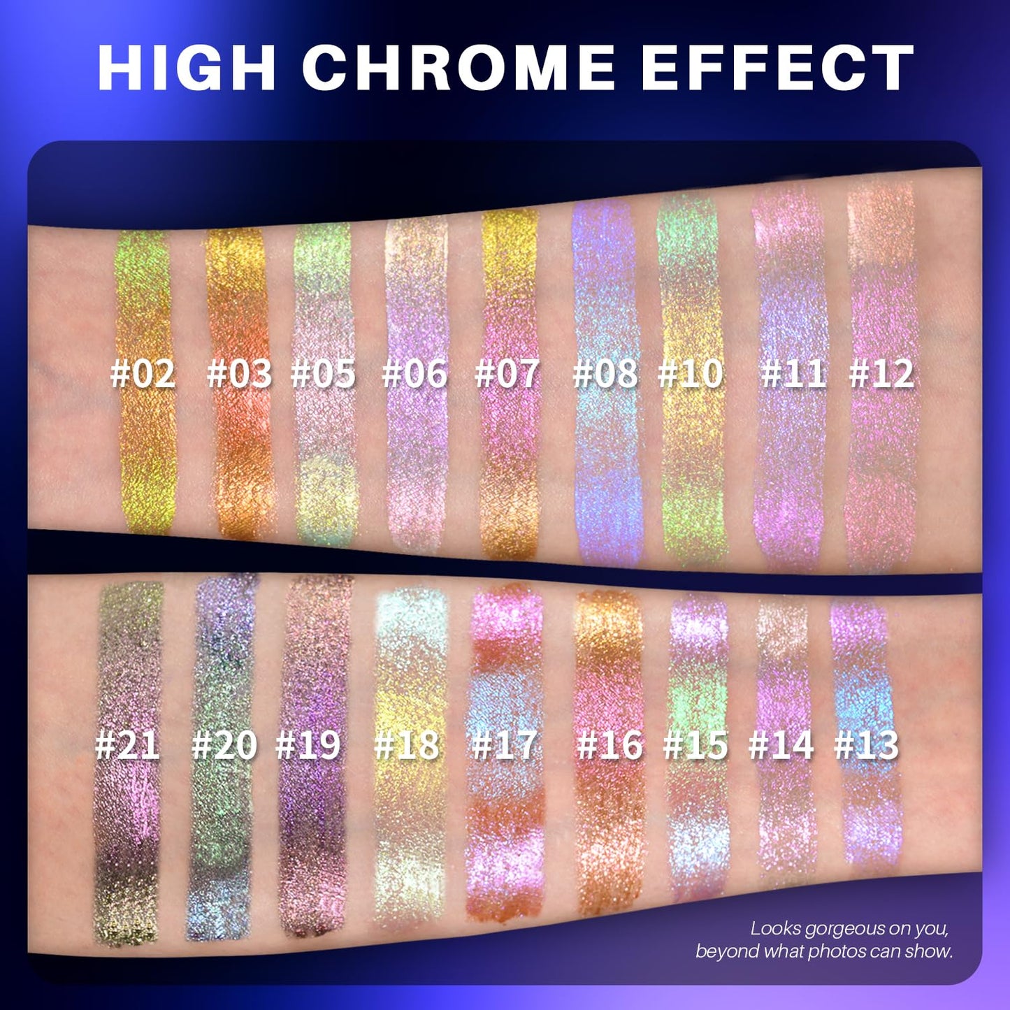 CHARMACY Multichrome Liquid Metallic Eyeshadow, Chameleon Shifting Color, Holographic Glitter Eyeshadow, Long Lasting Wear, Vegan Eye Topper for Party, Daily Makeup #02