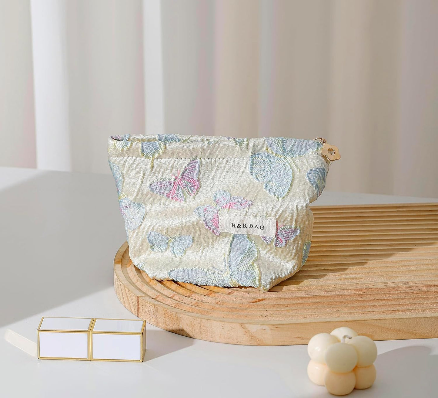 2 Pcs Makeup Bags, Large Cosmetic Bag Travel Toiletry Bag Organizer for Women, Embroidery Craft, Floral Makeup Bag Small Cosmetic Pouch Purse with Zipper Gifts for Girls Teen