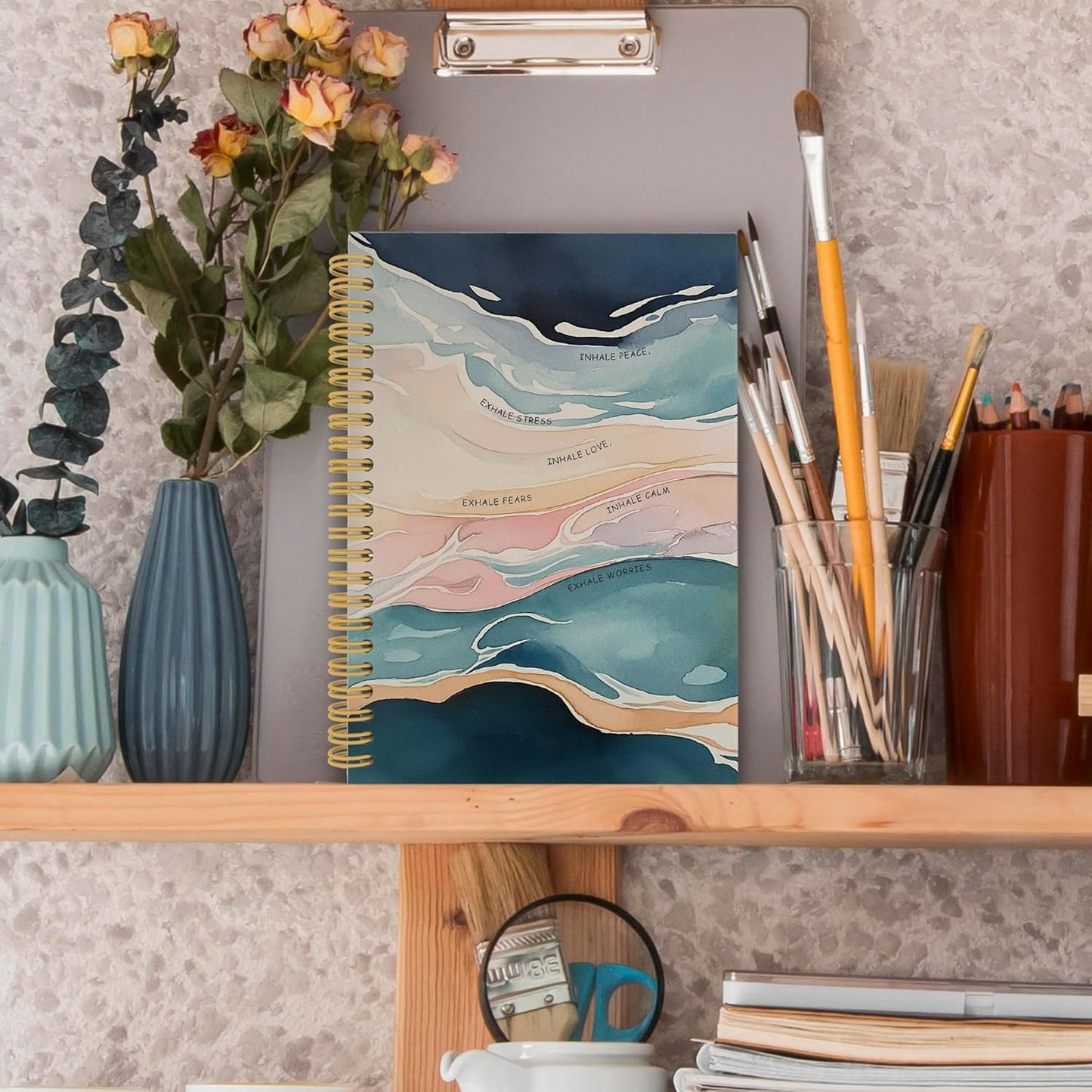 Mental Health Spiral Notebook, Inhale Exhale Calm Wellness Breathe Journaling Notebooks for Therapist Women, Motivational Hardcover Journals for Therapy Office 160 Pages 5.5 x 8.3 Inch