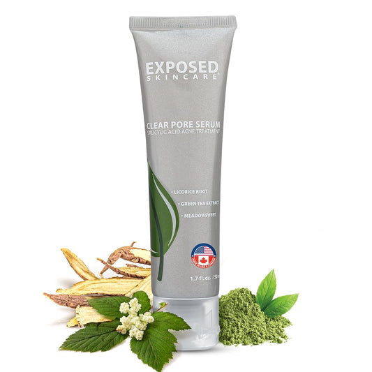 Exposed Skin Care Clear Pore Serum - Green Tea, Licorice Root, Salicylic Acid - Unisex Skin Serum for Oily, Sensitive Skin