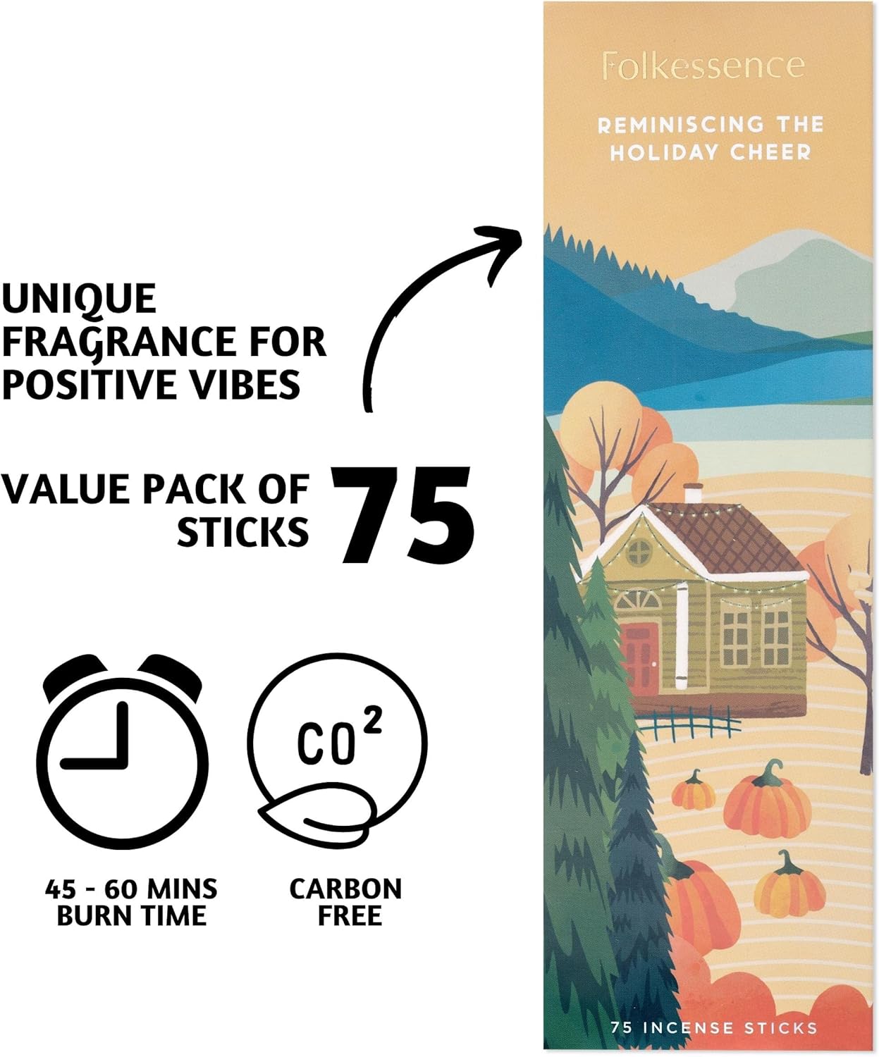 Folkulture Incense Stick | Pack of 75 Organic Fall Incense Sticks for Meditation | 45 Mins Burn Time | Pumpkin Spice Inscents Non Toxic Fall Scents for Home | Inscents-Sticks for Fall Essentials