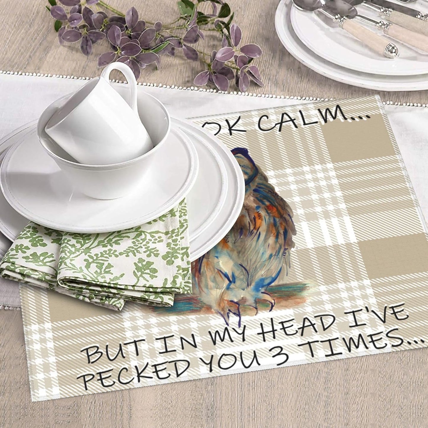 Funny Owl Dish Drying Mat for Kitchen Counter Cute Buffalo Plaid Drying Mat Washable Absorbent Reversible Microfiber Drying Pad Kitchen Accessories 16"x18"