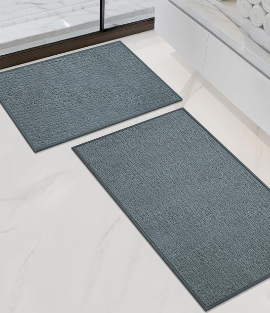 chakme Bathroom Rug Sets 2 Piece, Ultra Thin Bath Mat Quick Dry Bath Mat Set, Absorbent Bath Mat for Bathroom Non Slip Machine Washable, (Light Blue, 2 Piece)