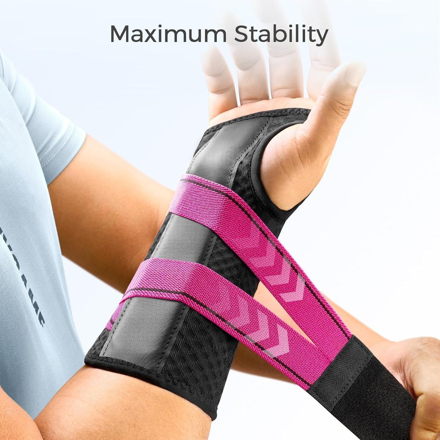FREETOO Carpal Tunnel Wrist Brace Night Support Fit Right Hand for Work, Pain Relief Wrist Splint for Tendonitis, Sprain, Strain, Rigid Hand Brace for Arthritis for Women Men (Right, XS, Black/Pink)