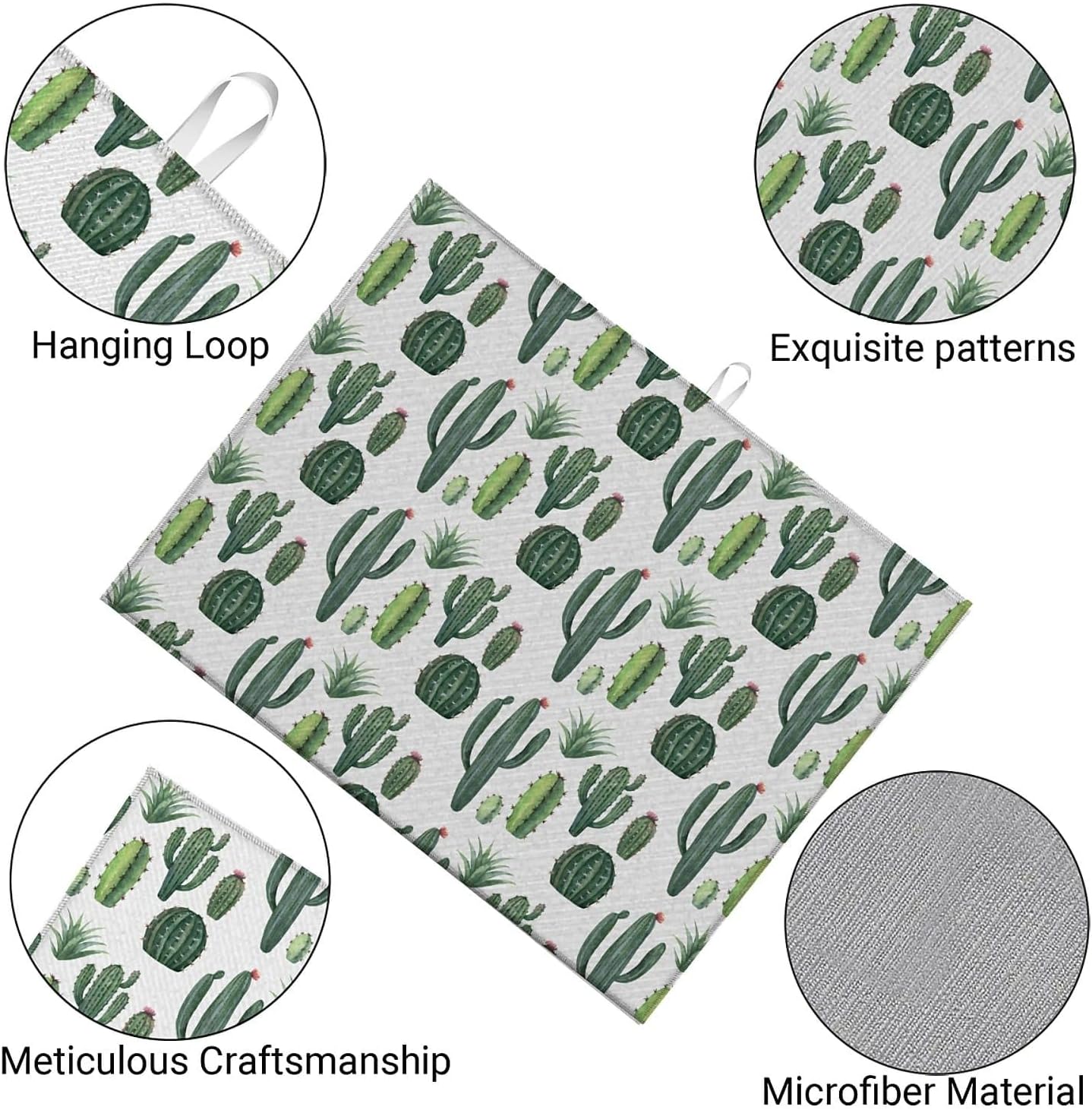 Dish Drying Mat For Kitchen Counter, Green Cute Cactus Microfiber Absorbent Dish Drainer Rack Pad Reusable Large 18x24in Drying Mat