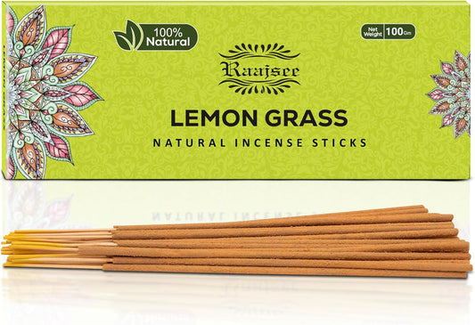 Raajsee Incense Sticks Lemon Grass 100 gm Pack-100% Pure Organic Natural Hand Rolled Free from Chemicals-Perfect for Church, Aromatherapy,Relaxation,Meditation,Positivity & Sensual Therapy