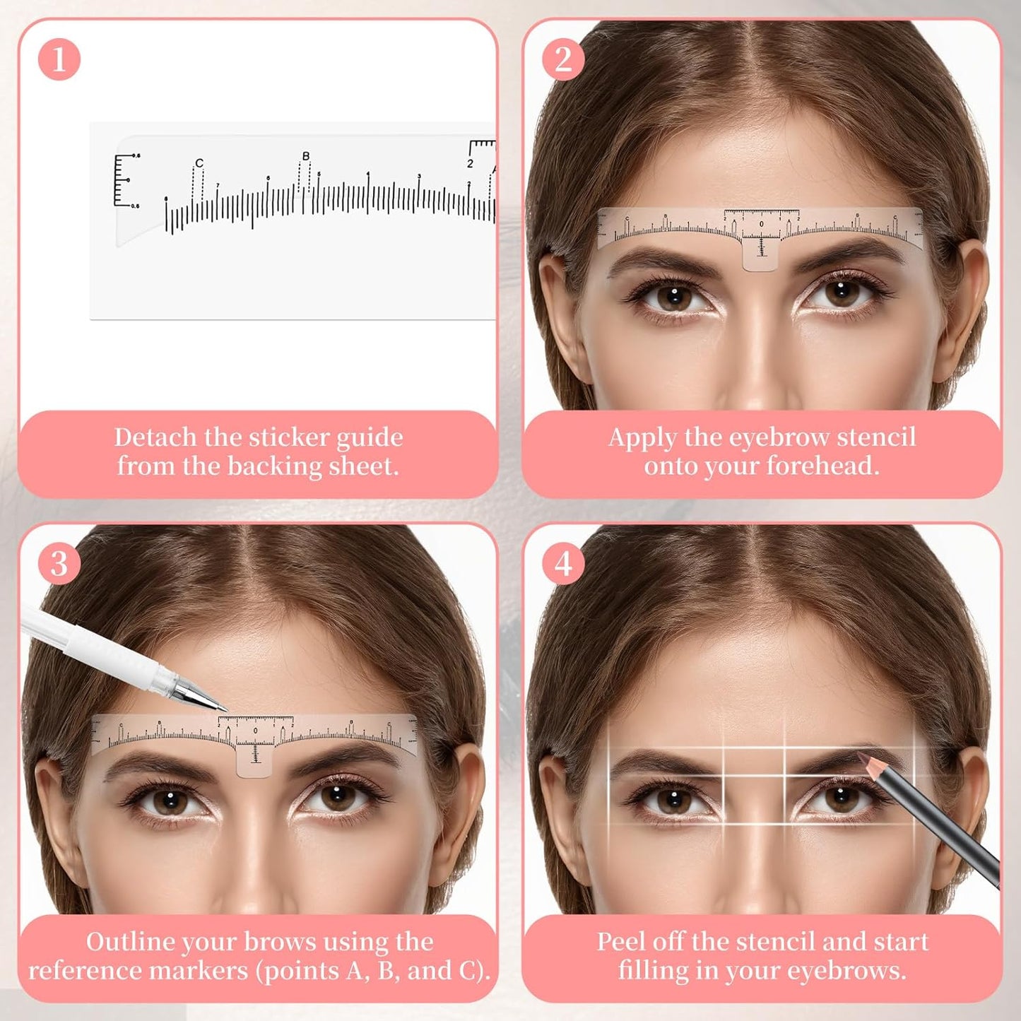 56 PCS Eyebrow Microblading Marker Pen & Disposable Brow Ruler - 2 Pcs Brow Mapping Pens with 4 Refills + 50 Pcs Eyebrow Stencil Guide Stickers - for Eyebrow Lamination, Lip & Skin Tattoo Makeup