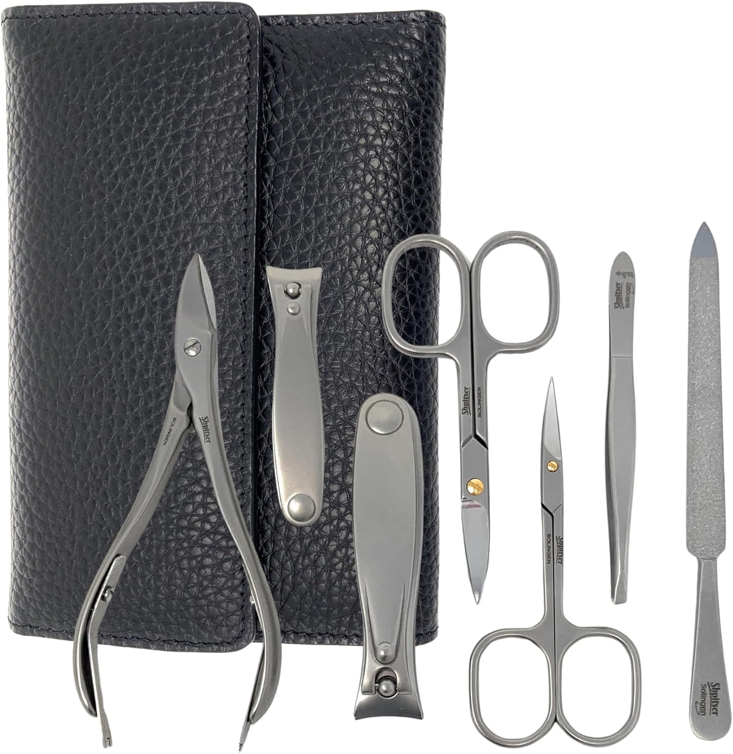 SHPITSER Professional 7pc TopInox Surgical Stainless Steel Tools Manicure Pedicure Set in Genuine Durable Leather Case Handmade in Solingen Germany for Nail and Cuticle Care