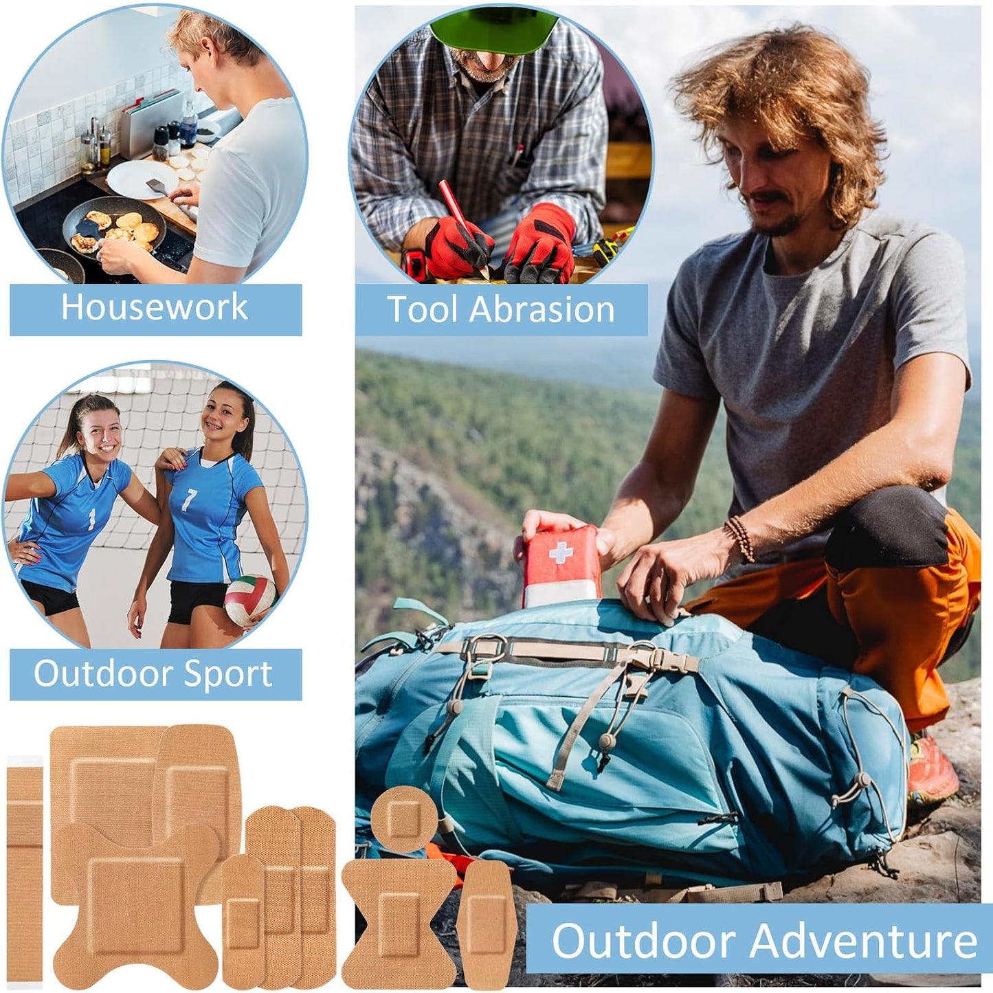 Geiserailie 300 Pcs Adhesive Bandages Family Variety Pack Fabric and Waterproof Assorted Bandages Bulk Sterile Individually Wrapped Bandages for First-Aid, Scrapes, Fingers (Flexible Fabric Bandage)