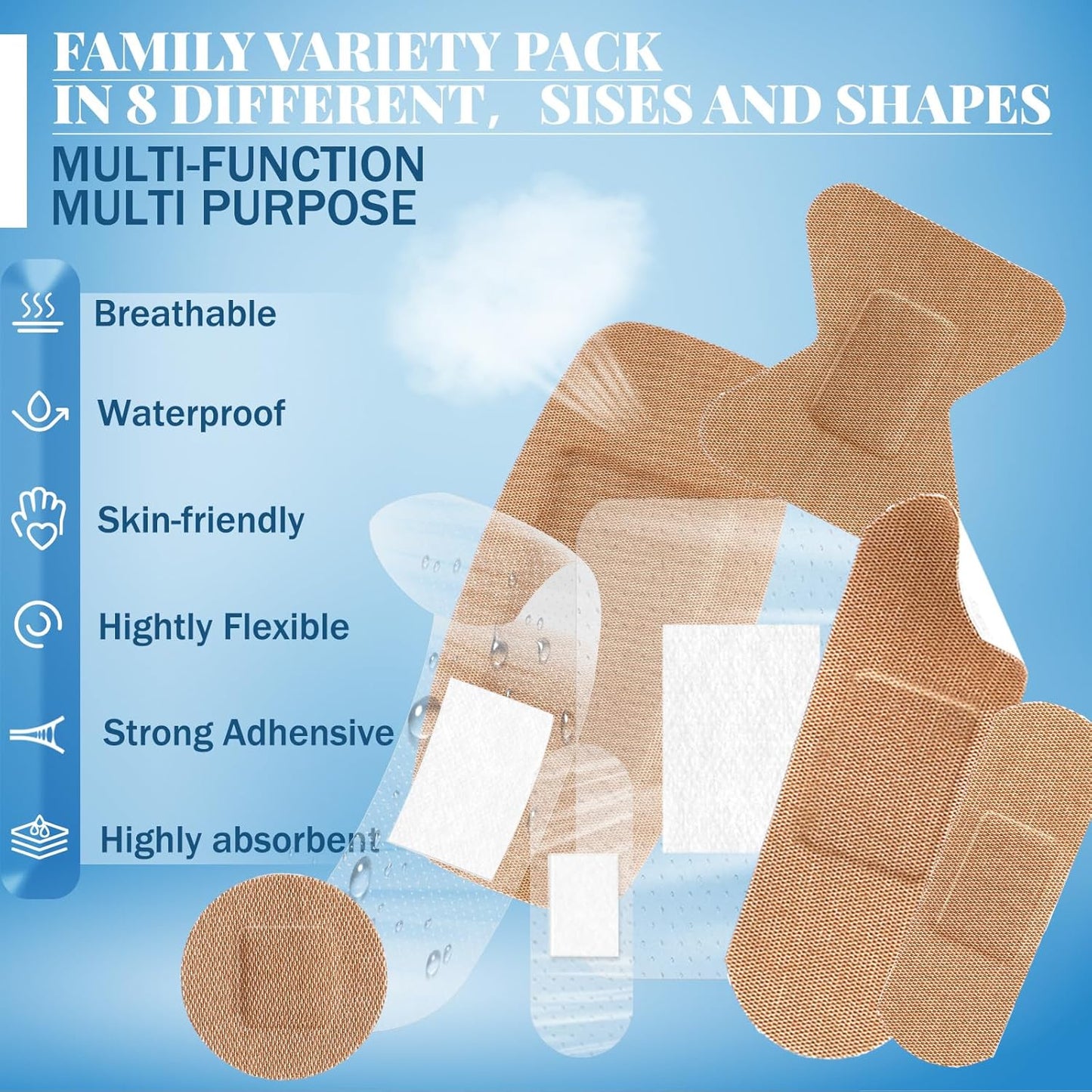 Geiserailie 300 Pcs Adhesive Bandages Family Variety Pack Fabric and Waterproof Assorted Bandages Bulk Sterile Individually Wrapped Bandages for First-Aid, Scrapes, Fingers(Clear and Fabric Bandage)