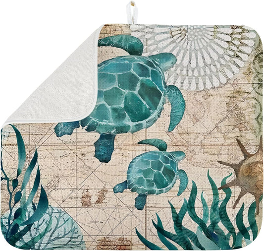 Dish Drying Mat for Kitchen Counter Large 18" x 24" Seaturtle Absorbent Microfiber Dishes Drainer Rack Mats Pad Reusable Washable