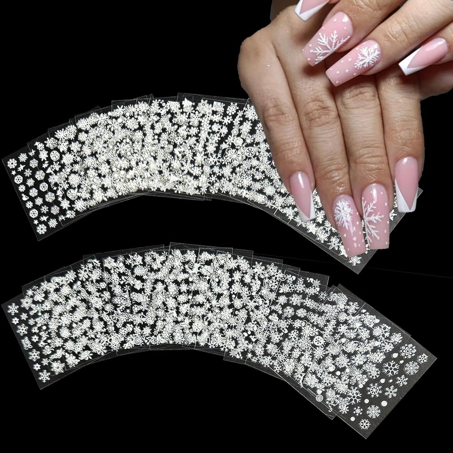 30 Sheets Christmas Nail Art Stickers 3D Self-Adhesive Snowflake Holiday Nail Stickers White Snowmen Santa Claus Elk Decals Decorations Supplies for Women (Snowflake)