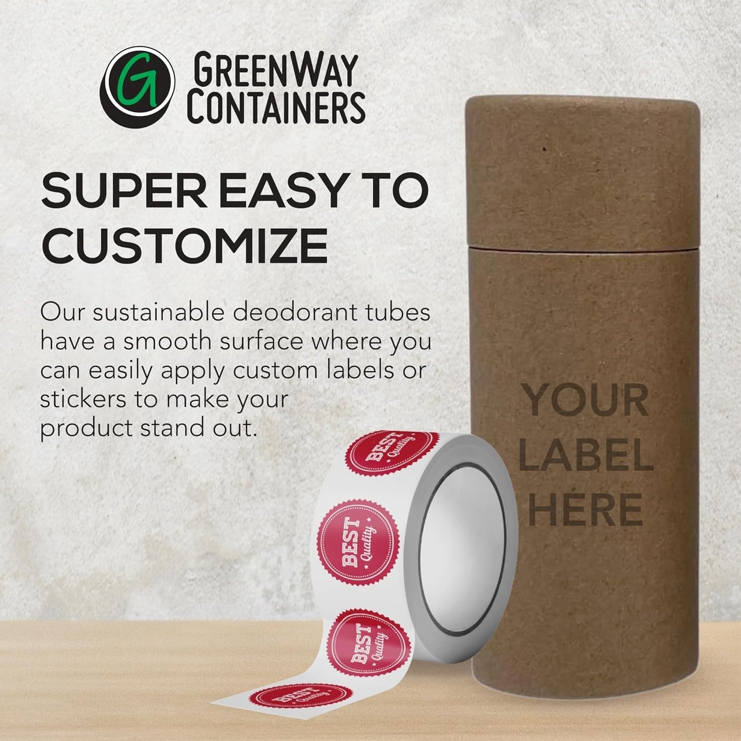 GreenWay 2.5oz / 70g Kraft Paperboard Deodorant Tubes With Lids - 12 Pack Solid Perfume Refillable DIY Cosmetic Containers - Lotion Empty Holder Tubes - Brown
