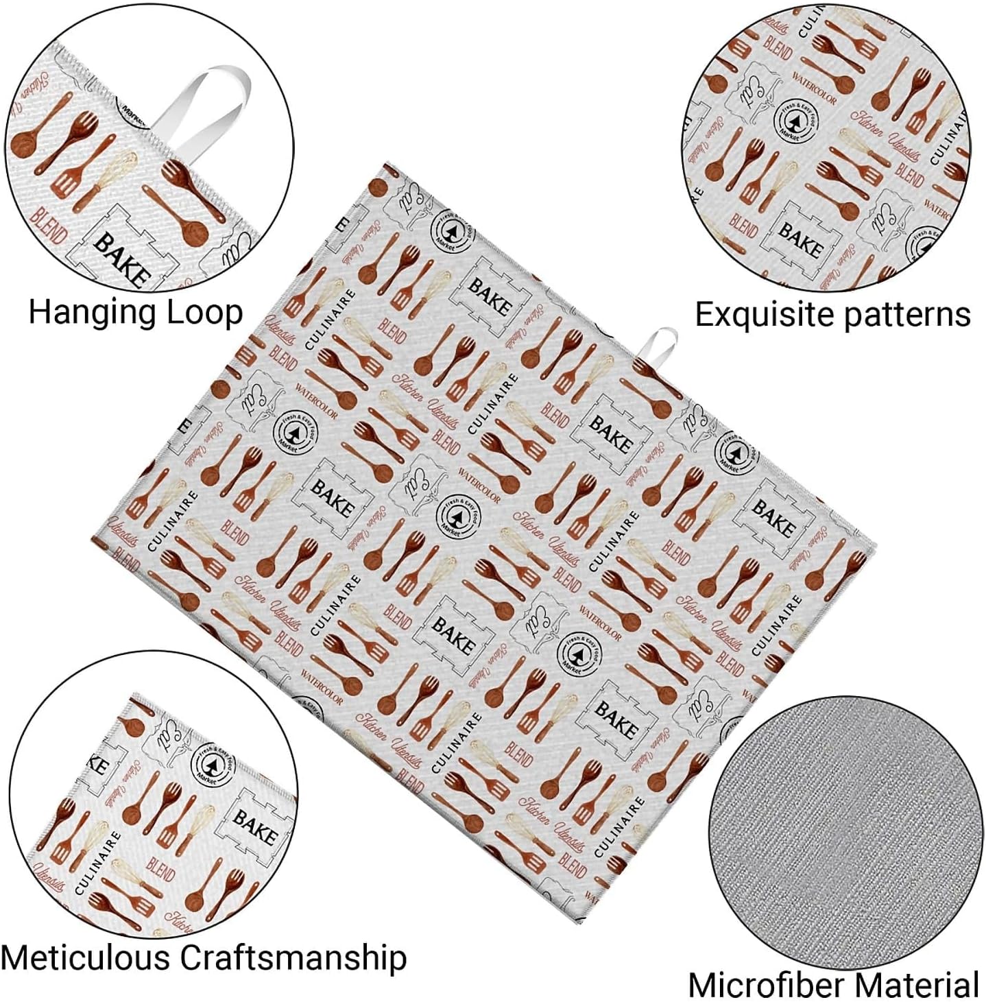 Dish Drying Mat For Kitchen Counter, Vintage Tableware Microfiber Absorbent Dish Drainer Rack Pad Reusable Large 18x24in Drying Mat