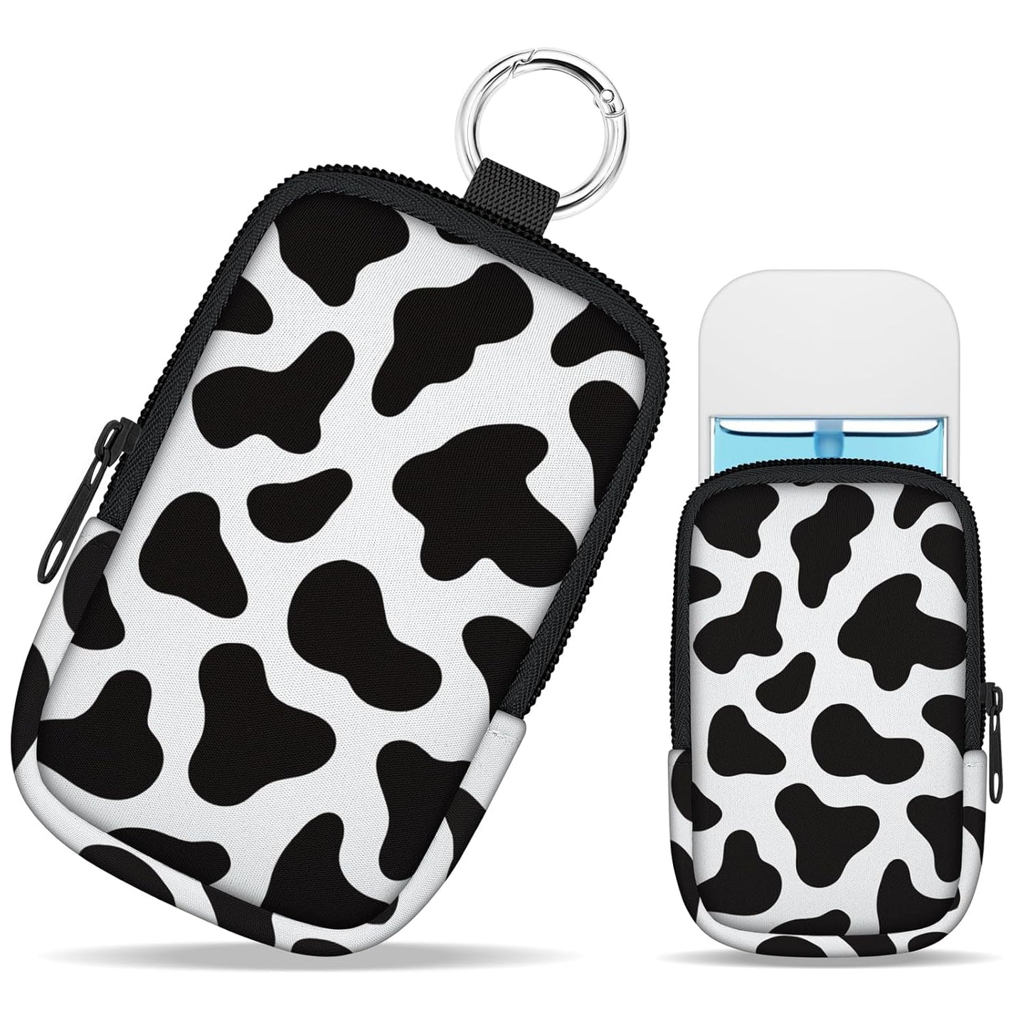 Cow Print Hand Sanitizer Spray Case, Hand Sanitizer Holder Zippered Pouch, Cute Fashion Accessory with Snap Hook for Glow Mist and Power Mist 1FL OZ