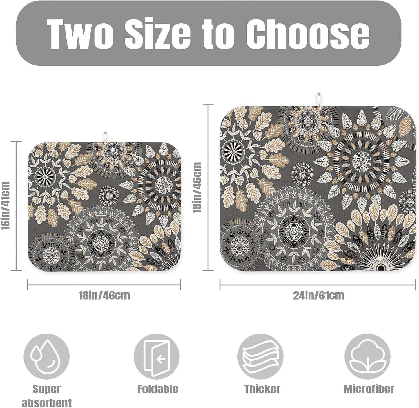 Dish Drying Mat for Kitchen Counter Large 18" x 24" Mandala Absorbent Microfiber Dishes Drainer Rack Mats Pad Reusable Washable