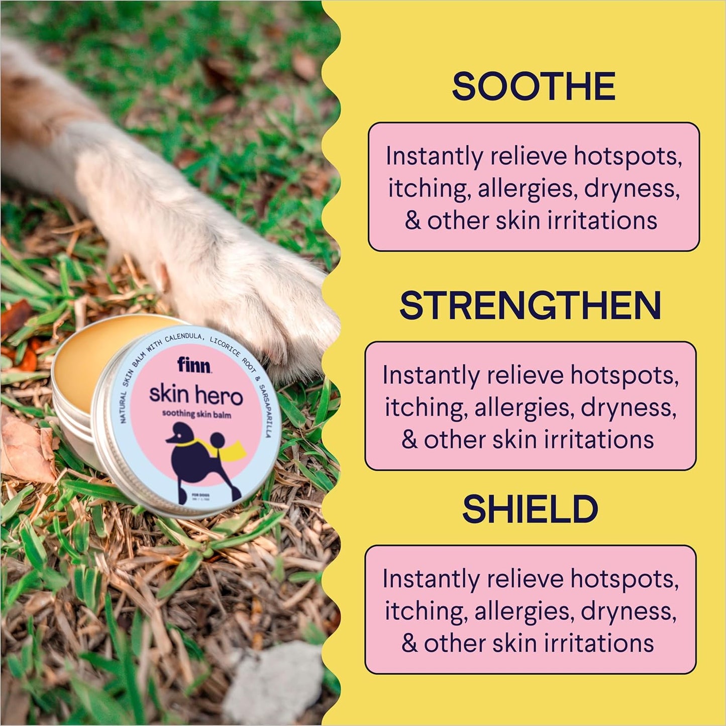 Finn Skin Hero | Revitalizing Natural Dog Skin Balm | Soothes, Strengthens & Protects from Hot Spots, Itching and Irritation - 1.75 oz