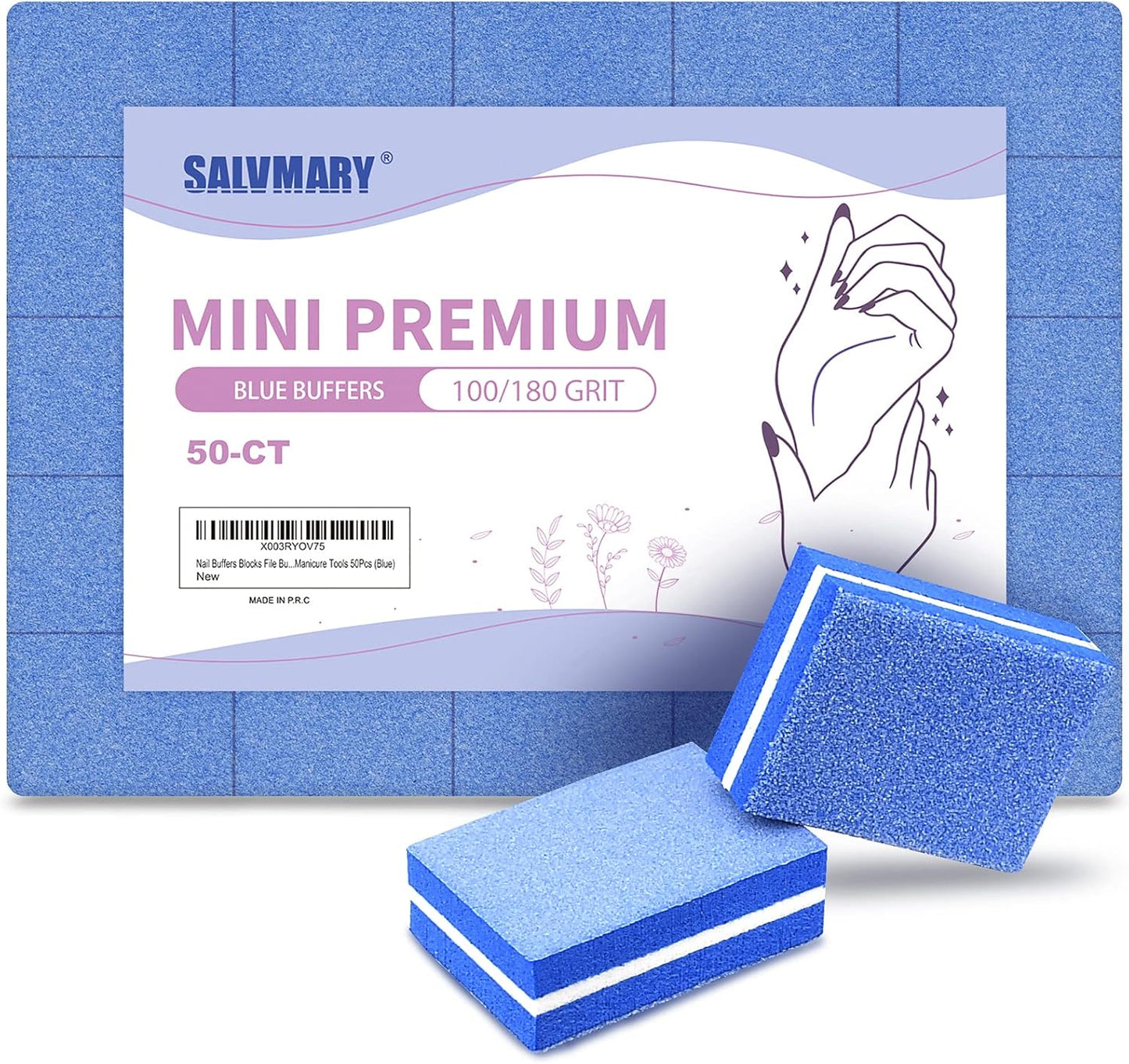 Mini Nail Buffer Blocks, 100/180 Grit Sponge Buffing Sanding Block File Manicure Tools Bulk 50Pcs (Blue)