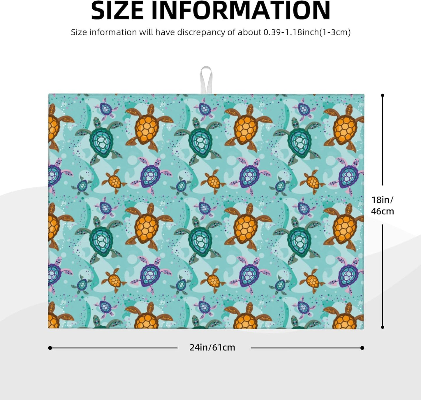 Cute Sea Turtle Beach Dish Drying Mat for Kitchen Counter Absorbent Reversible Ocean Themed Decorative Drying Pad Dark Kitchen Decor Dish Drainer Rack Mats 18"x24"