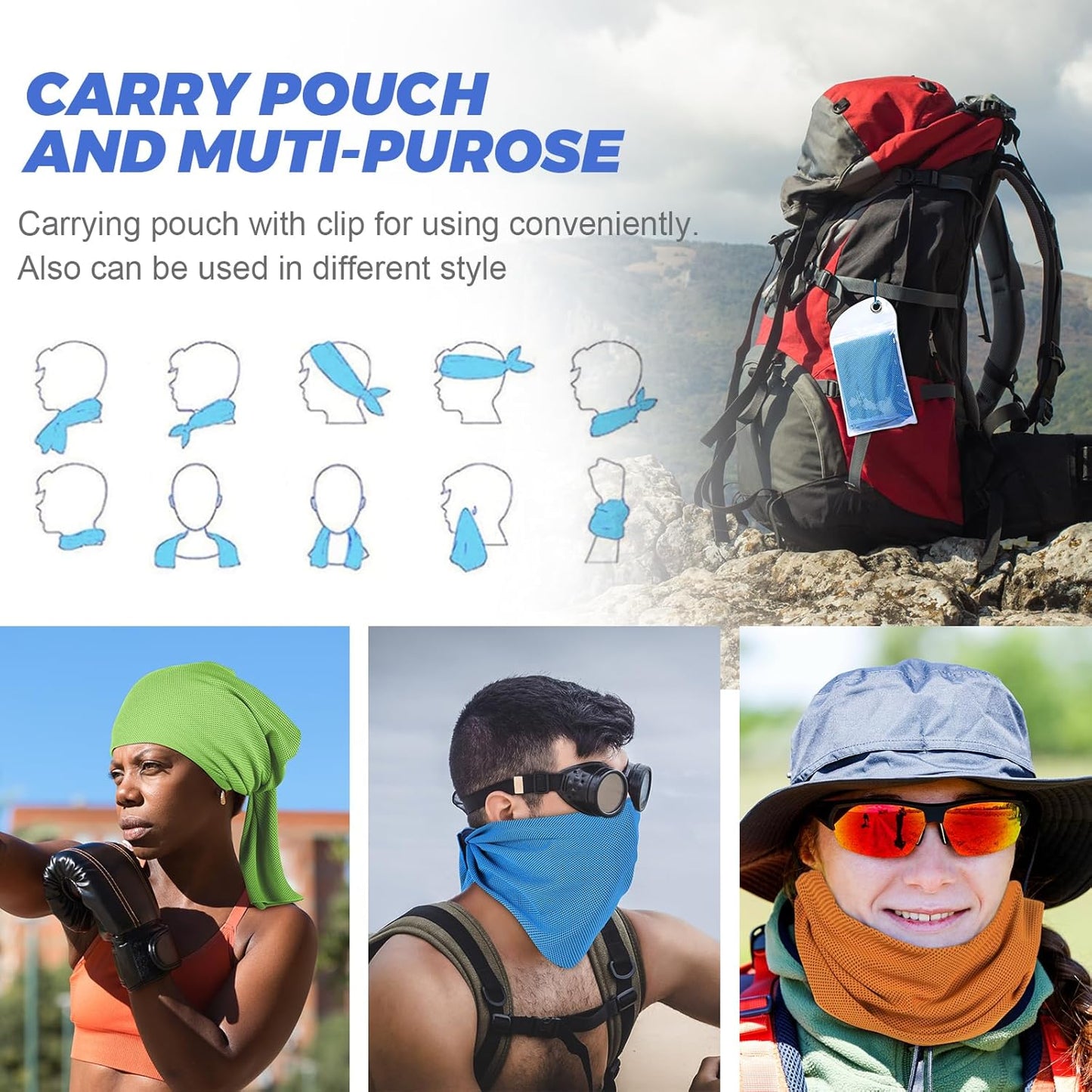 Cooling Towels for Neck and Face 10 Pack, 40x12’’ Soft Breathable Sweat Towels, Microfiber Sport Towel for Yoga, Gym, Workout, Running, Golf, Travel, Cooling Neck Wrap for Hot Weather