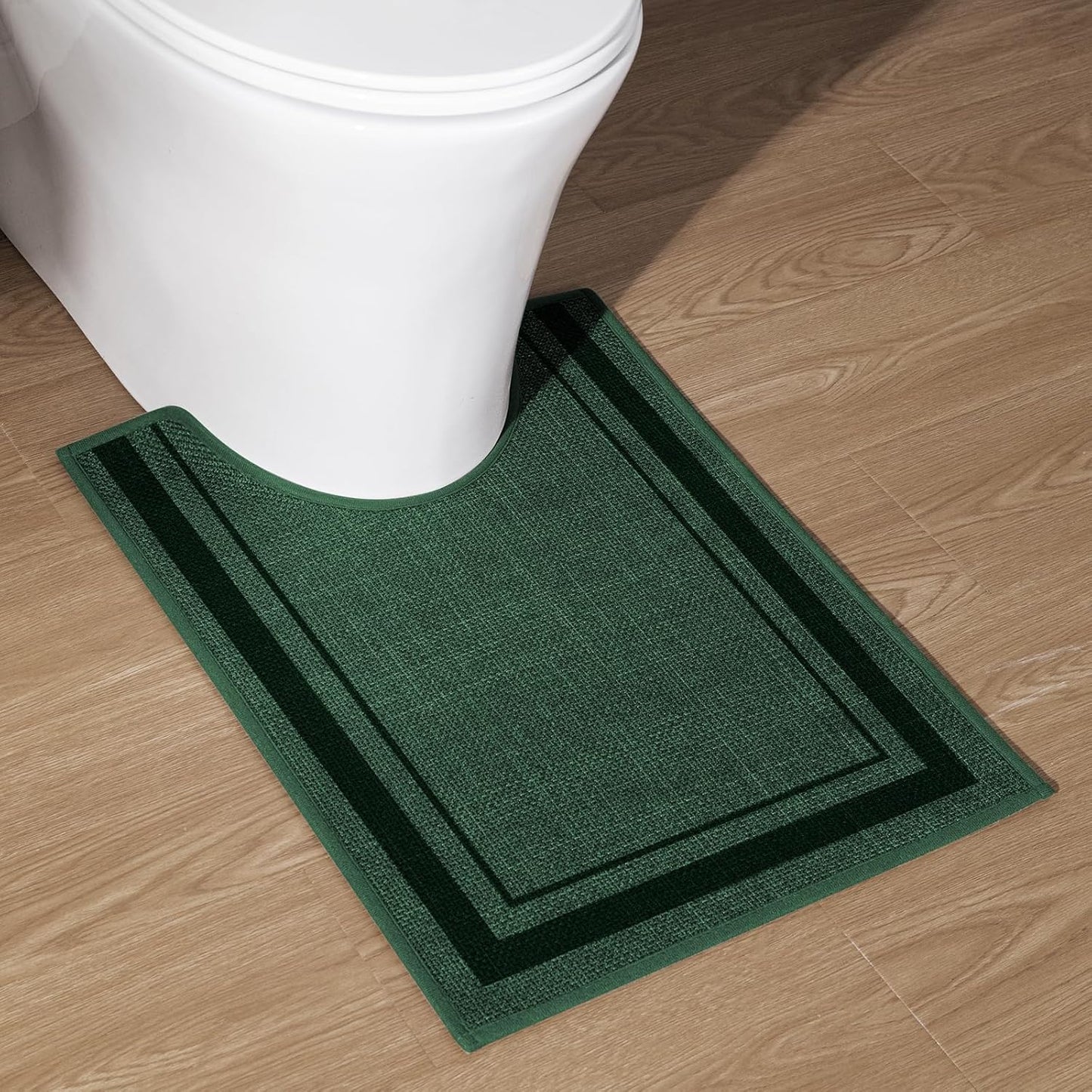 chakme Bathroom Rugs Mat U-Shaped 24x17, Ultra Thin Non Slip Bath Mat Small Quick Dry Absorbent Bath Mat for Bathroom Floor, (Dark Green, U-24"x17")