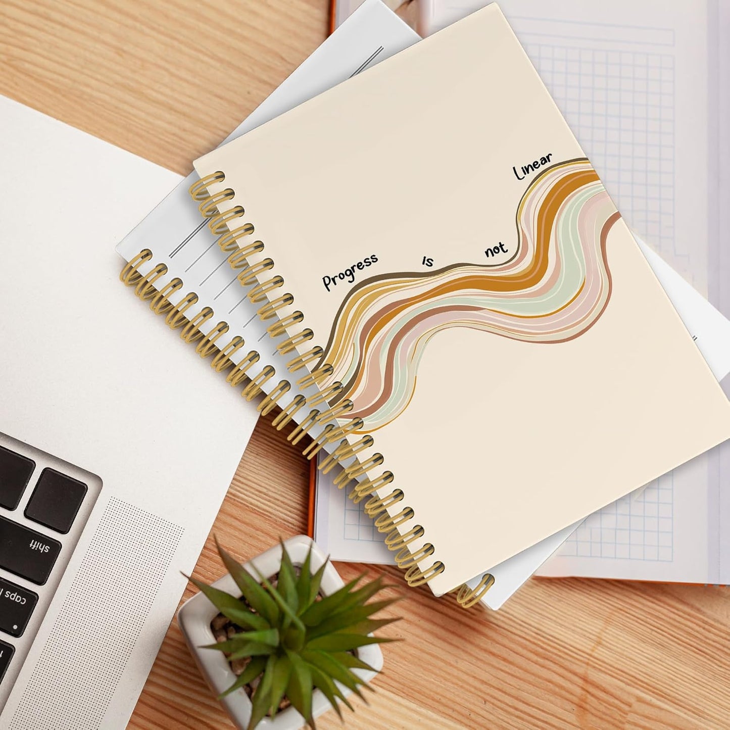 Positive Affirmation Notebook,Therapy Office Gifts, Mental Health School Psychology Counselor Gifts Notebooks, Anxiety Relief Progress Is Not Linear Hardcover Spiral Notebook 5.5x8.7 Inch