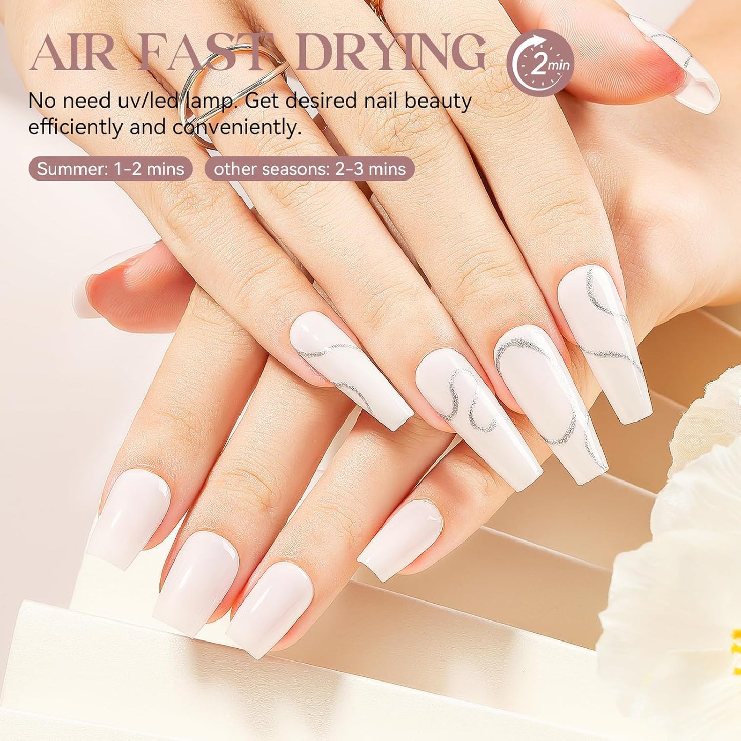 MIZHSE Quick Dry Nail Polish, Pink-White Nail Polish Non Gel Air Drying Fast, 15 ml Regular Nail Lacquer Glossy Finish Nail Art Manicure DIY Home