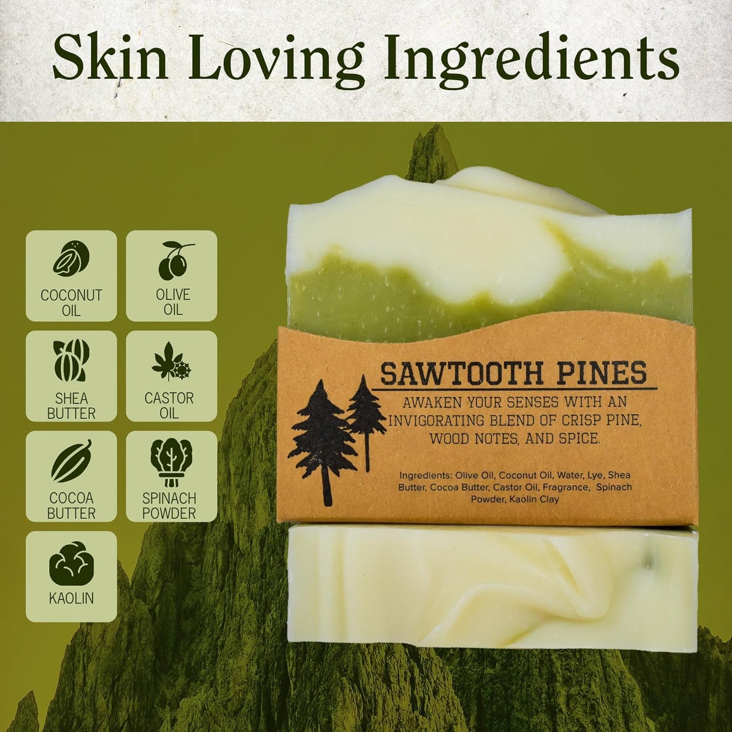CompassSoap Sawtooth Pines | Natural Bar Soap for Men & Women | Body & Face Soap Bar for Women and Men | Minimalist & Gentle Lather | Natural Bath Soap, Paraben & Phthalate Free | 5 oz, Pack of 2