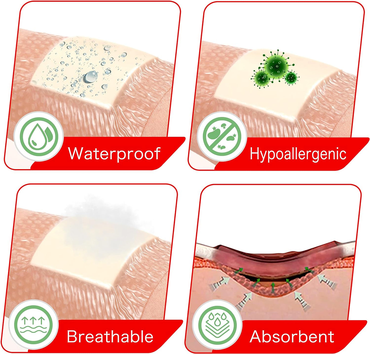 FRESINIDER 4" x 8" Pack of 5 Silicone Foam Wound Dressing - Waterproof Adhesive Bandages with Bordered - Super Absorbent & Breathable for Optimal Wound Care