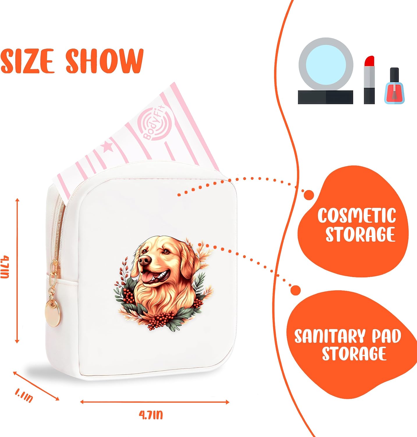 Golden Retriever Mini Makeup Bag, Gift For Women Girls, Cute Portable Zipper Pouch Cosmetic Bag For Teen Girls Kids, Small Storage Bag For Sanitary Pad, Period napkin bag!