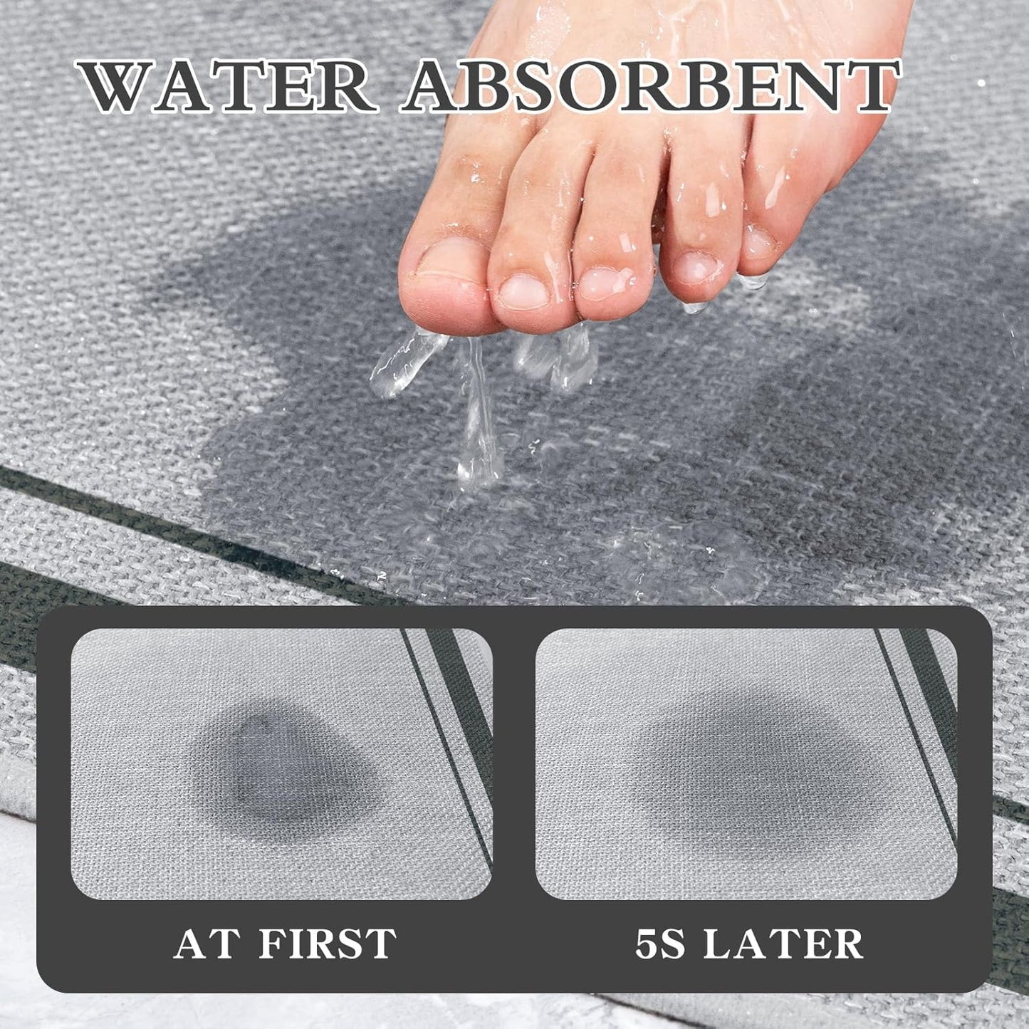 chakme Bathroom Rugs Mat 32x17, Ultra Thin Non Slip Bath Mat Quick Dry Absorbent Bath Mat for Bathroom, (Light Grey, 32"x17")