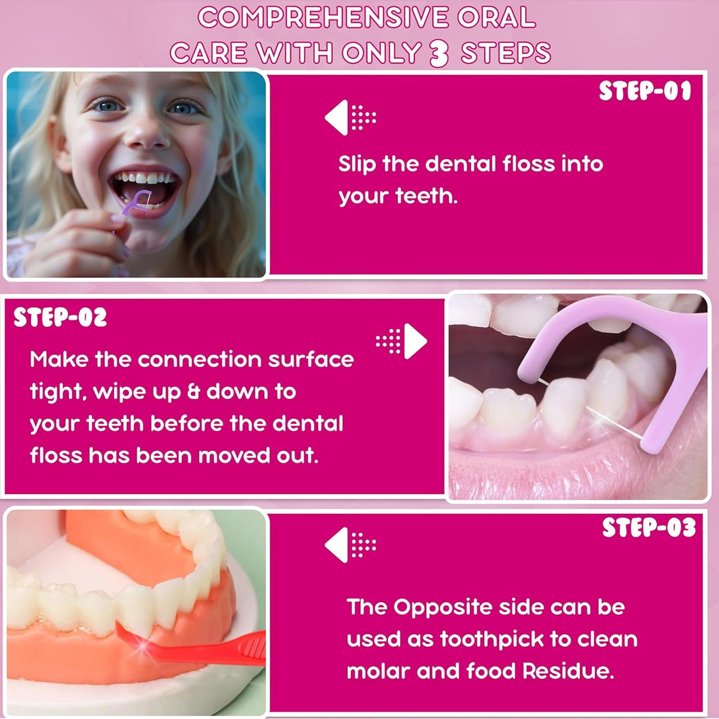 Flavored Floss Picks, 300 Count, Dental Floss Picks for Teeth with Fun Fruit Flavors, Flosser Picks for Adults and Children, | Bubble Gum Flavor