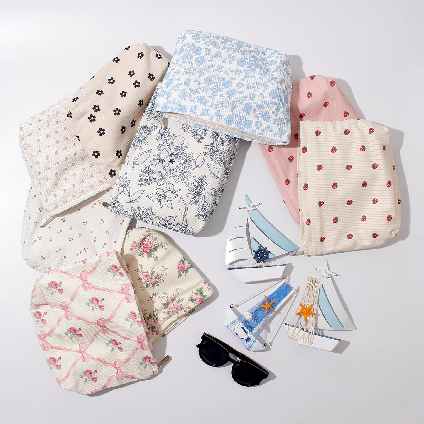 Cosmetic Bags for Women - Corduroy Cosmetic Bag Aesthetic Women Handbags Purses Smile Dots Makeup Organizer Storage Makeup Bag Girls Case Bags (Flowers-Pink)